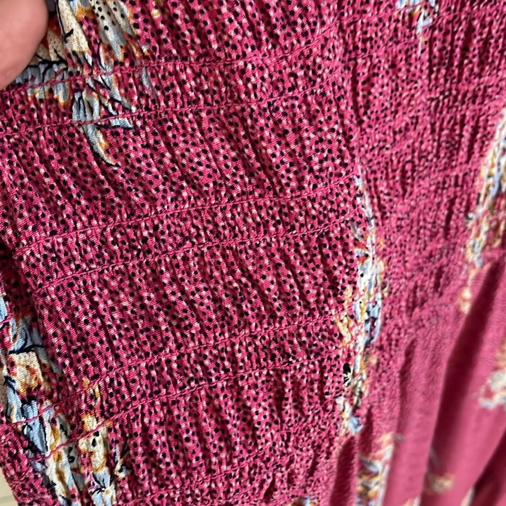 LOFT Pink Flutter Sleeve Sundress smocked midi Petite M